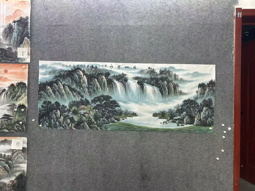 福山秀水尺寸：180cm*70cm山水画挂画客厅背景墙挂画字画中式