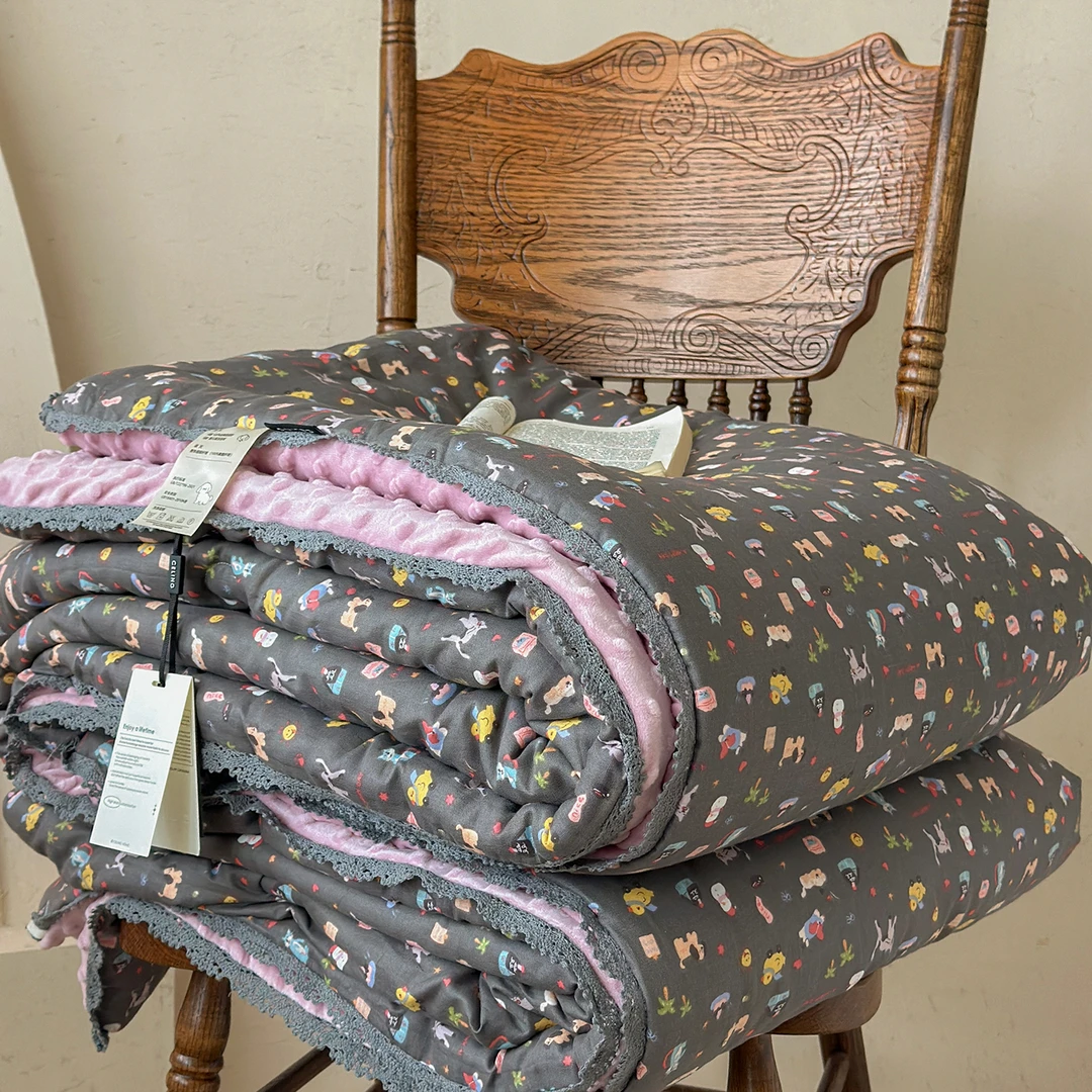 豆豆被A版全棉双层纱B版豆豆绒被子被芯可机洗双人春秋被加厚冬被