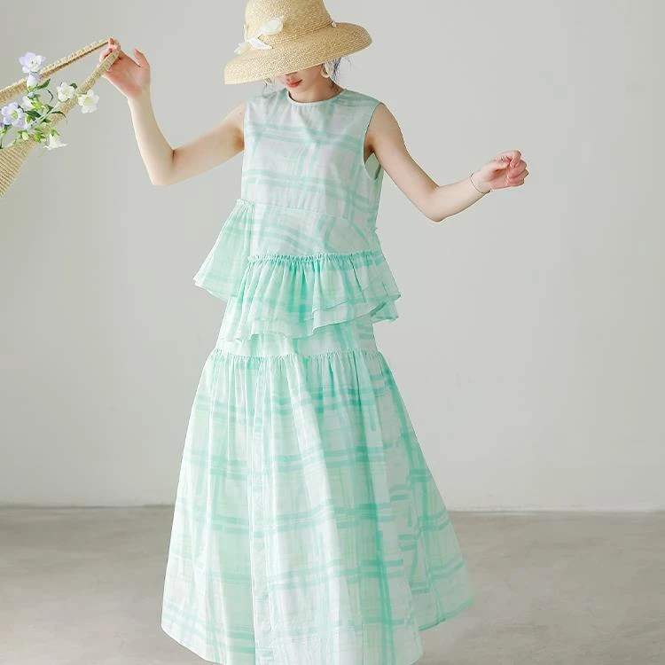 浅春系原创文艺25春夏新款不规则立裁花苞背心高腰半身裙无袖套装