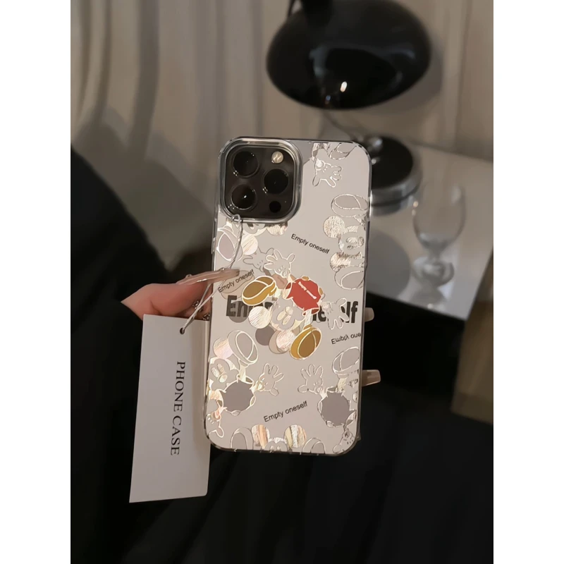 适用苹果iPhone16手机壳15华为p羽纱IMD卡通英文米奇新款硬壳小众