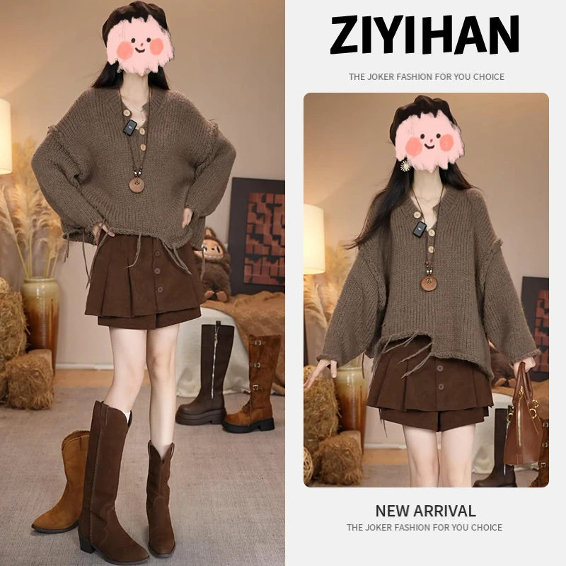 2025秋季新款设计感气质显瘦针织衫女士百搭减龄高腰裤裙时尚套装