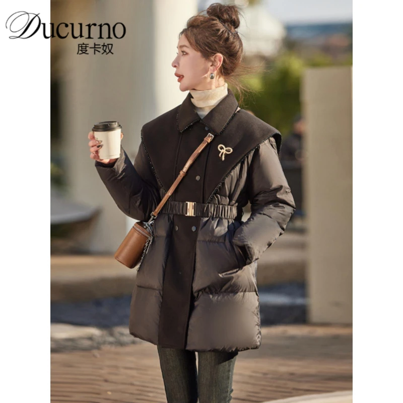 中长款女式羽绒服2025年冬季新款经典小香风保暖韩版休闲黑腰夹克