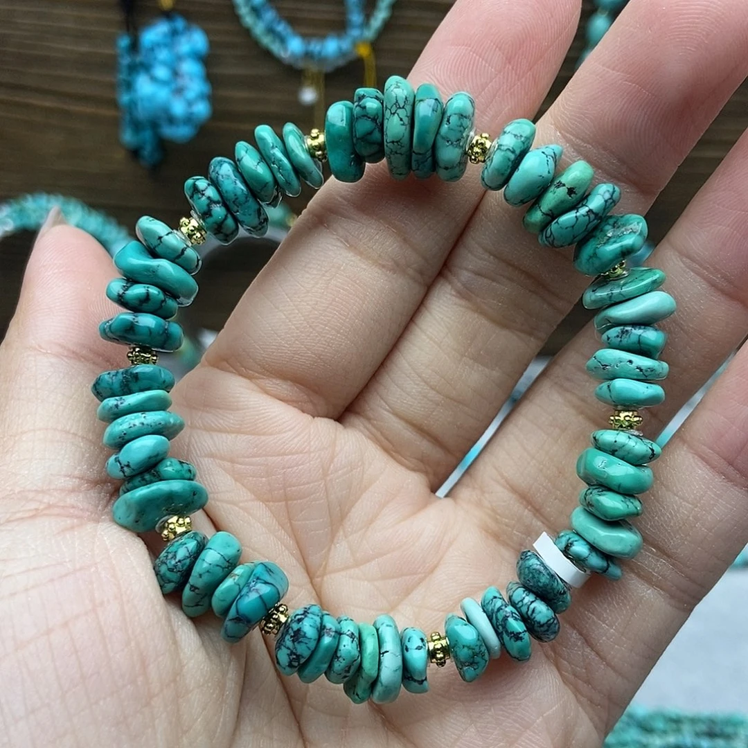 绿松石未镶嵌精品藏扣手串