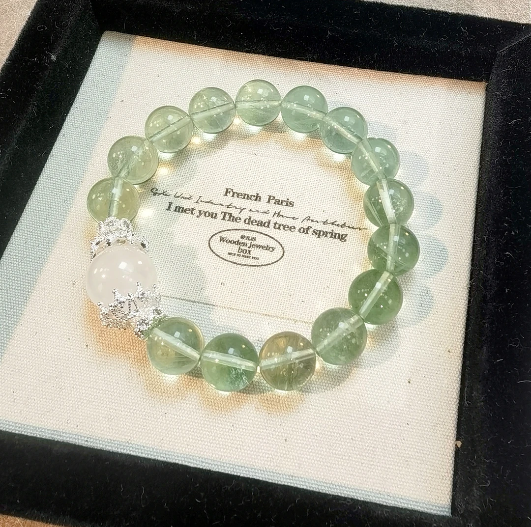 《暮雪》天然 卡10咪 绿萤石 白幽灵 原创手串