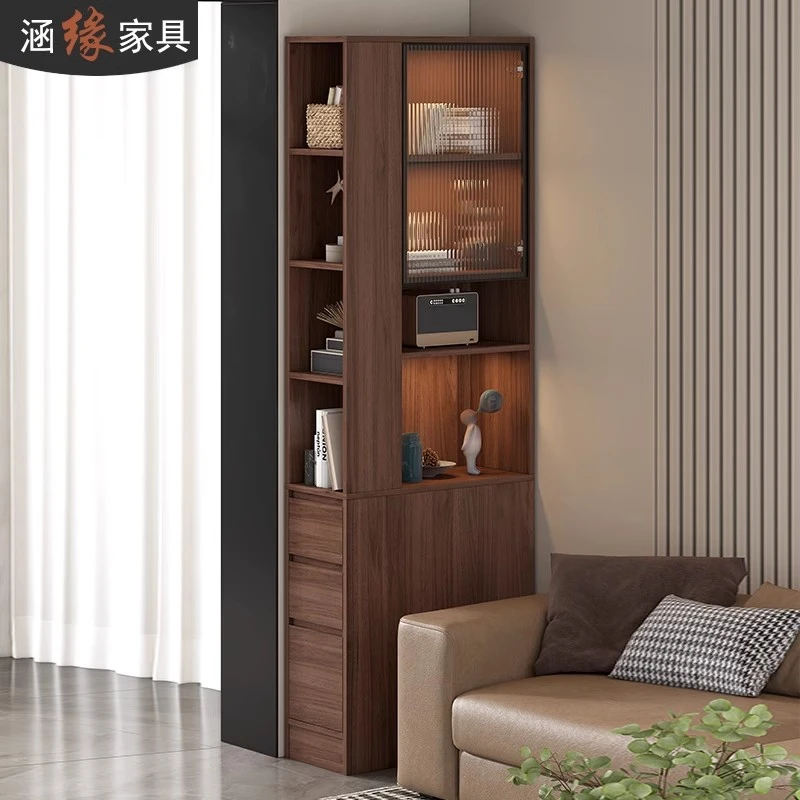 书柜侧面抽拉夹缝储物柜靠墙沙发边柜窄柜转角书架落地书橱7F92