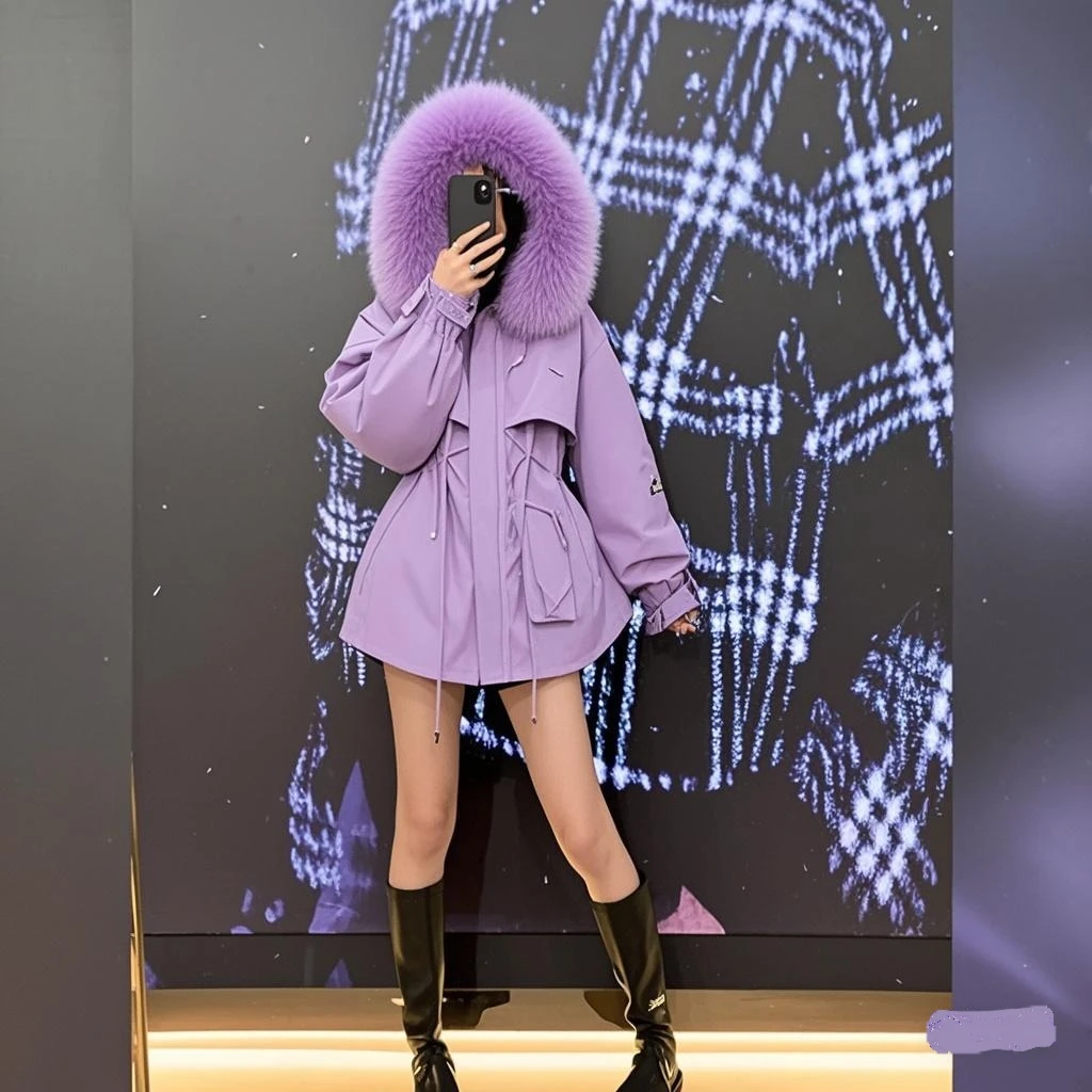 【简慕】海宁皮草冬季新款显瘦狐狸毛领可拆卸派克服外套2366