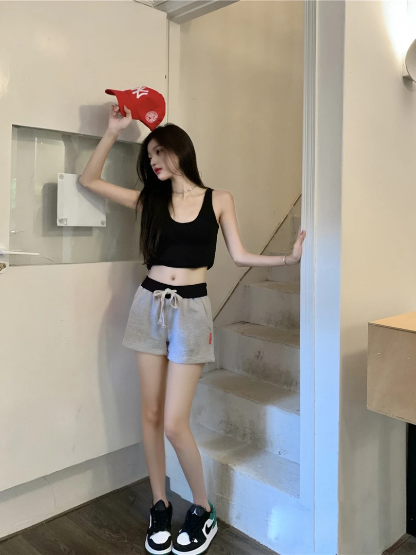 凉快夏季美式辣妹短裤女外穿显瘦低腰撞色拼复古计运动休闲热裤