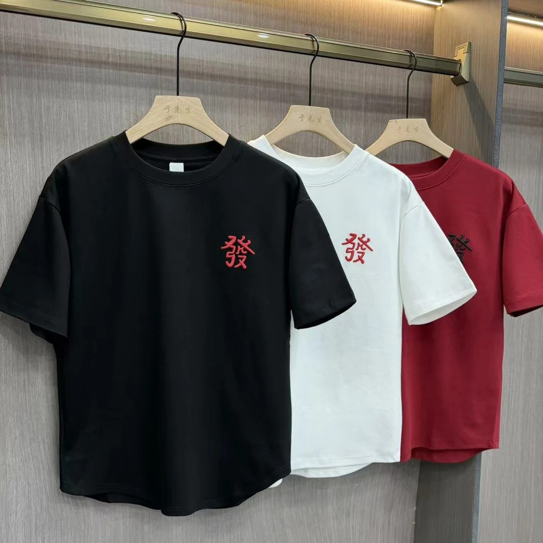 高品质新年款圆领立体发泡印花短袖百搭男士T恤