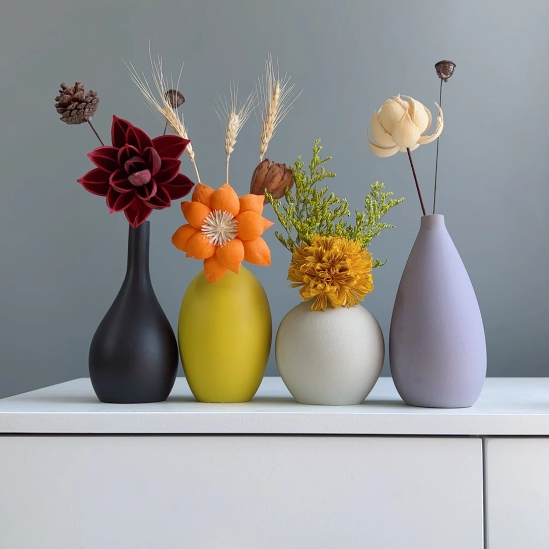 摆件陶瓷小花瓶摆件含花总高约20-30cm