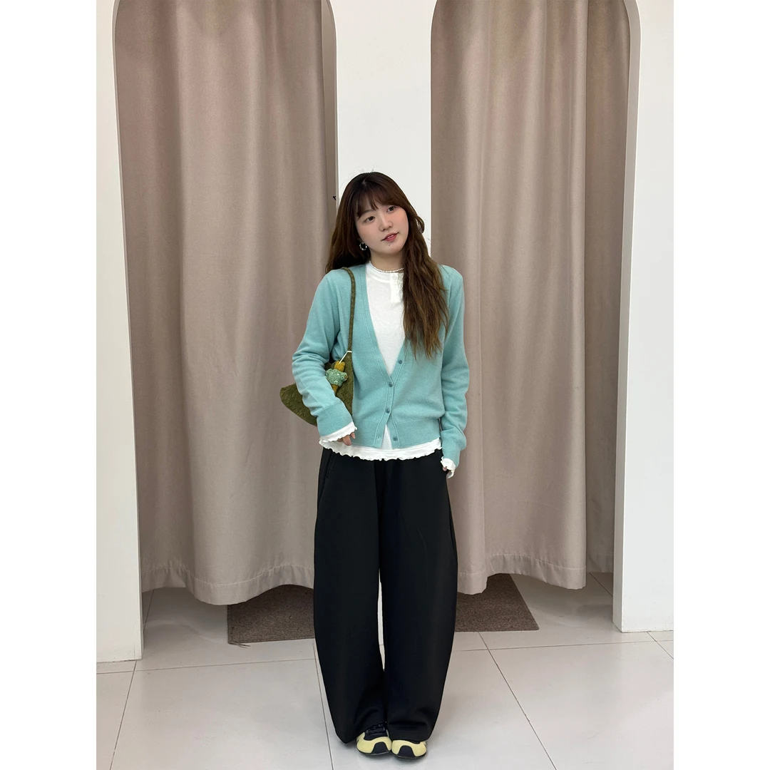 zhukele 深V领羊 毛开衫