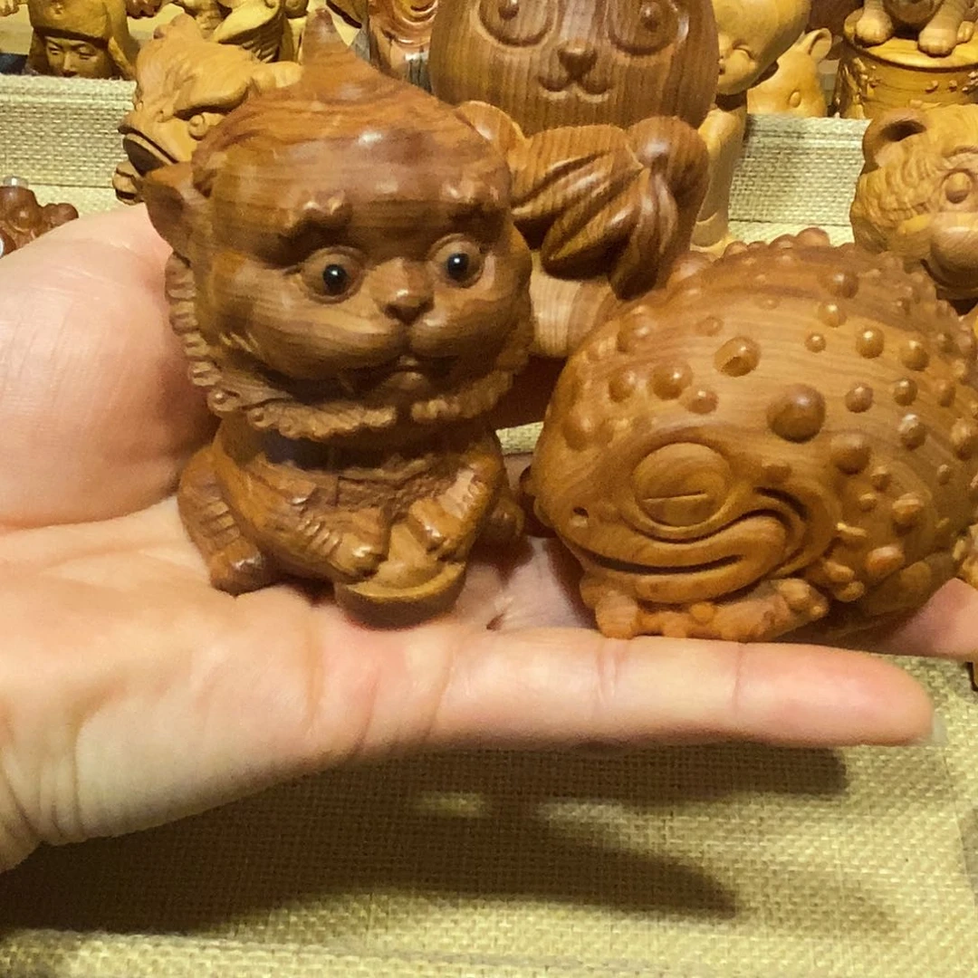 柏木（崖柏）拾*崖柏手把件，熊猫，金蟾，谛听