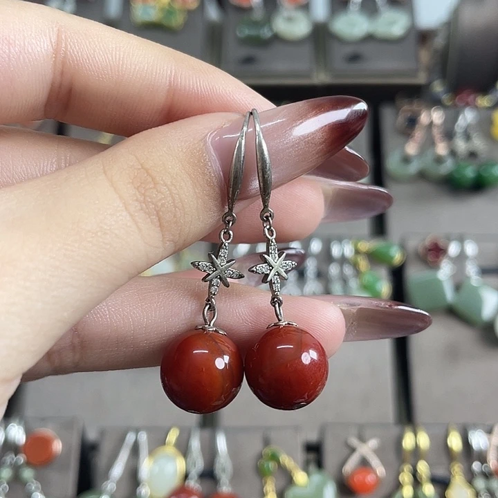 玛瑙/玉髓银S925镶嵌耳饰12左右