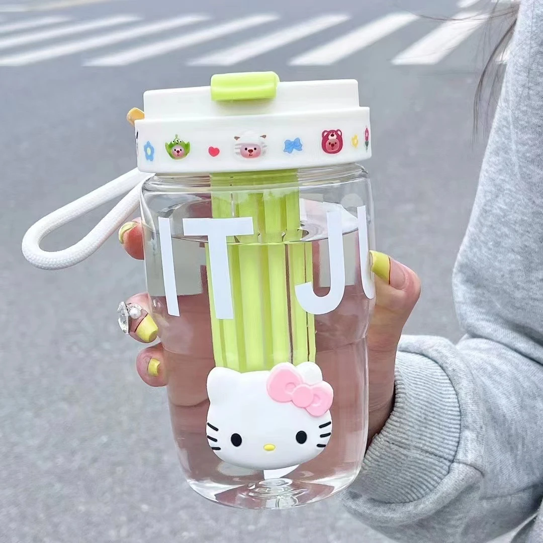 夏日高颜值水杯清新家用提绳塑料杯随手杯子泡茶杯便携学生可爱