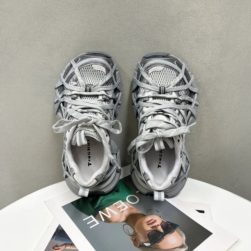 绑带脏感厚底老爹鞋女2025秋季新款圆头系带休闲运动鞋潮181-1