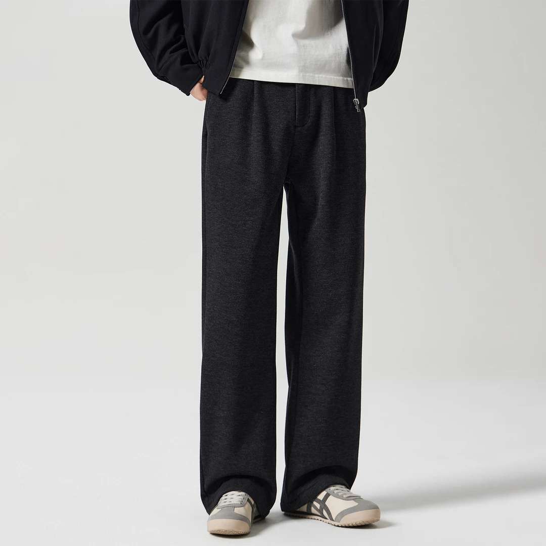 Kuvine2025冬季韩系老钱风保暖羊毛西裤加绒加厚宽松直筒休闲裤男