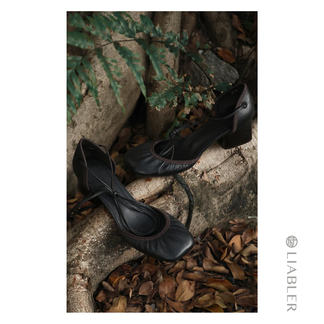 LIABLER/励 复古平底浅口单鞋圆头绑带鞋靴 LSS251082A