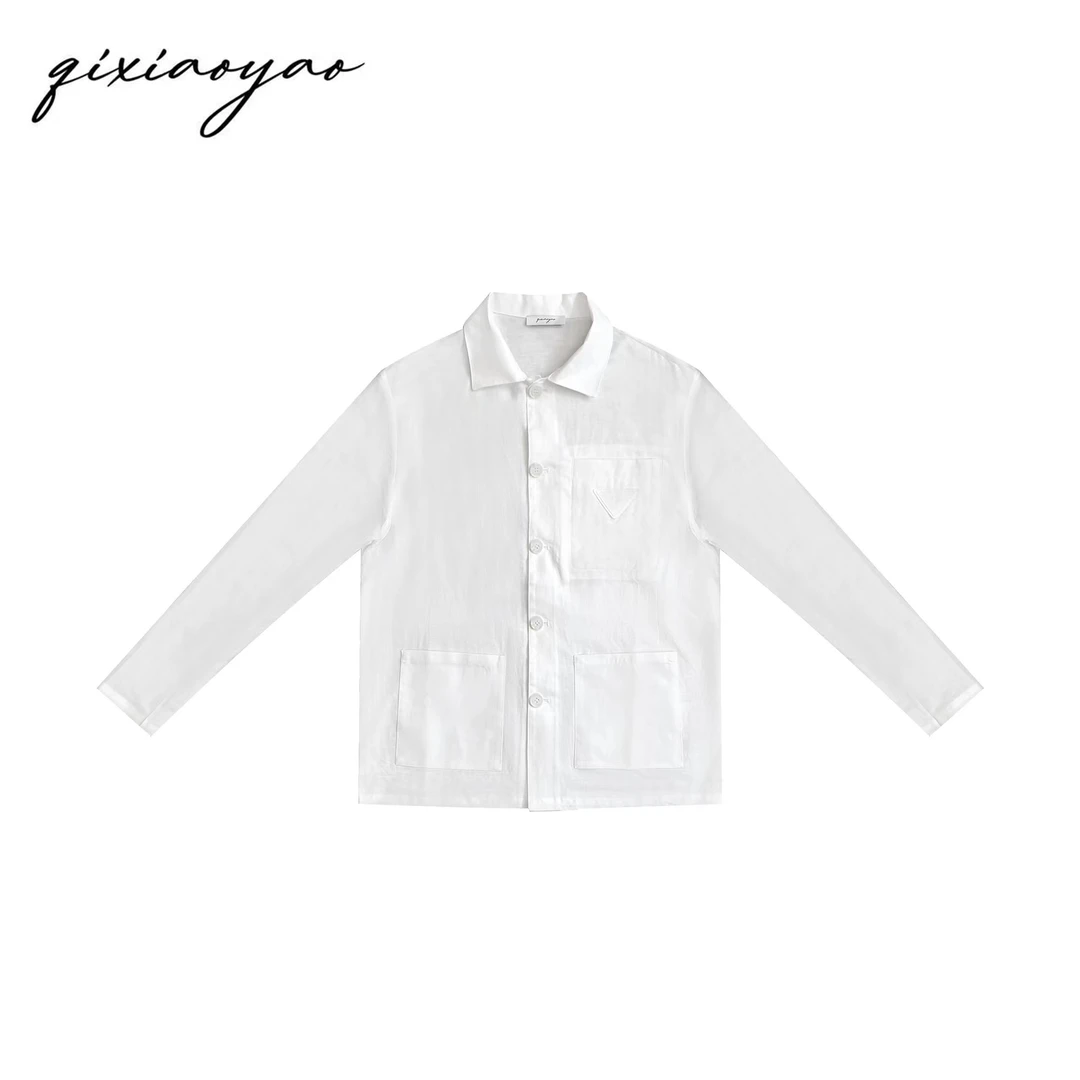 2025春季新款棉麻透气轻薄翻领衬衫长袖上衣#QSYC63190