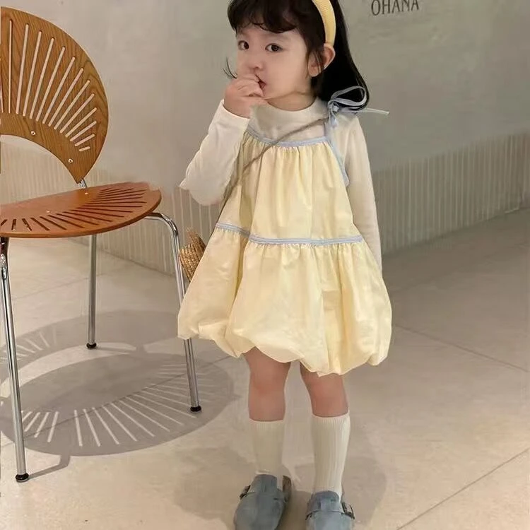 女童夏季新款连衣裙套装女宝宝花苞裙打底衫吊带裙两件套