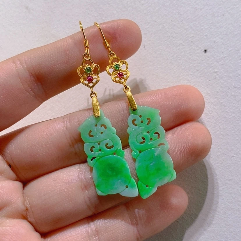 【闪购商品】银S925镀金镶嵌翡翠耳饰