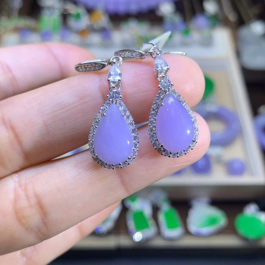 翡翠耳饰银S925镶嵌翡翠