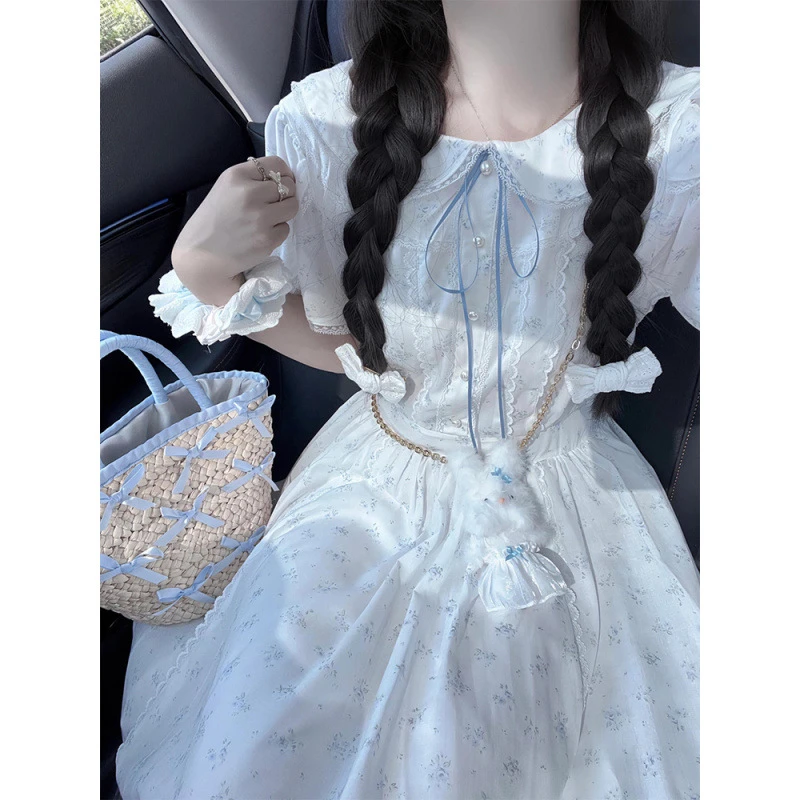 甜美法式收腰连衣裙娃娃温柔小个子夏日日系清新显瘦碎花裙子长裙
