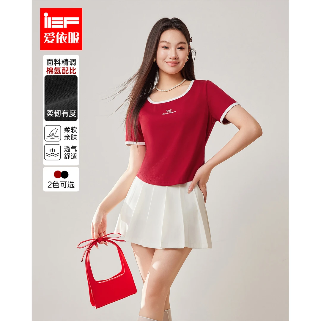 IEF/爱依服2025夏季新款大码女装韩版休闲简约小众设计百搭T恤