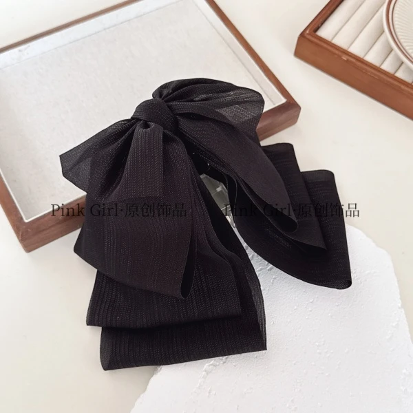 Pink Girl  F926发饰简约黑色多层蝴蝶结抓夹5cm优雅气质高马尾抓