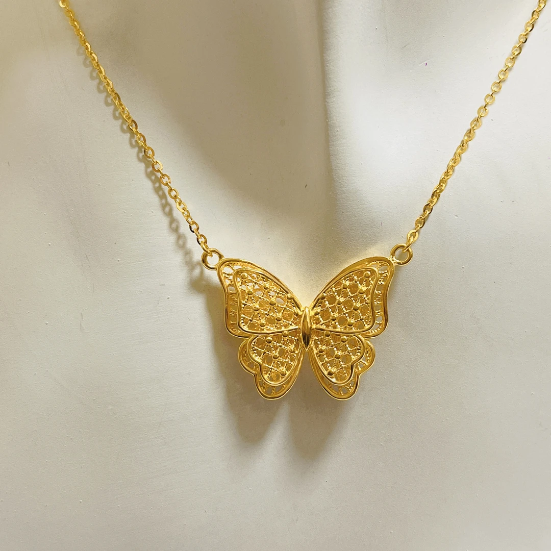 足金999花丝蝴蝶套链双层