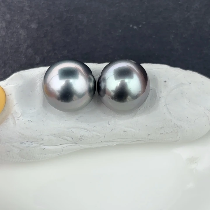 定制海水珍珠未镶嵌裸珠11-12mm铂金灰裸珠两颗