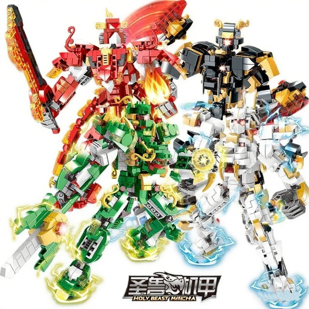 新国风潮玩四大神兽积木机甲拼装模型玩具摆件动手能力锻炼益智拼