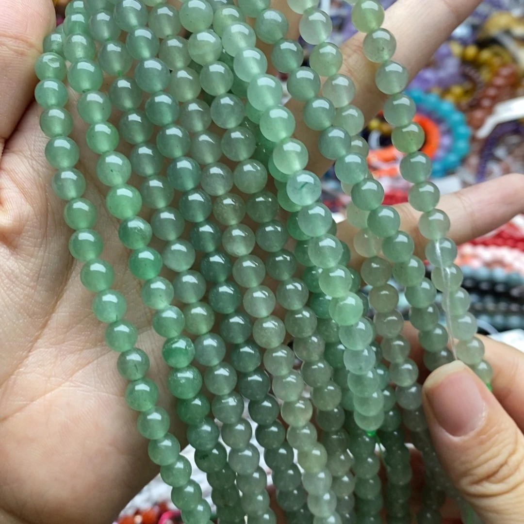 玛瑙/玉髓未镶嵌珠宝半成品一条纯天然绿东陵玉圆珠6.5mm