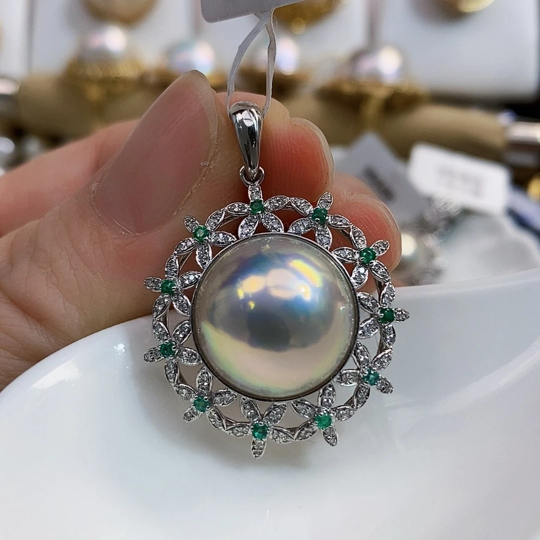 18K金镶嵌18k日本原装成品极光炫彩仙境粉泡泡拼合珍珠（马