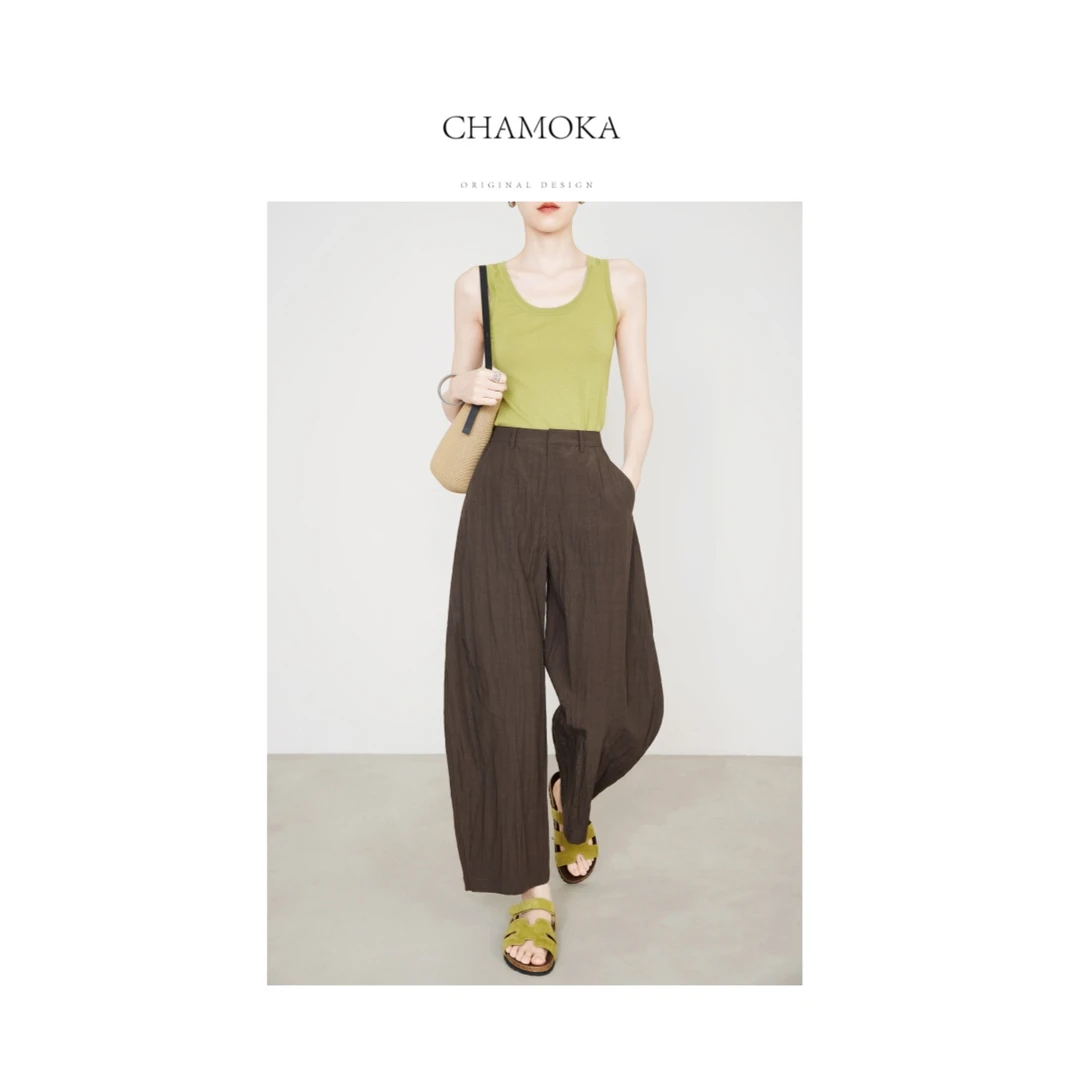 【夏莫卡】夏季腔调时髦时尚百搭显瘦朱古力茶歇自由裤K6820