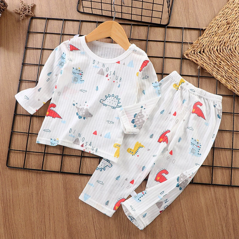 新款儿童纯棉薄款睡衣夏季套装长袖家居服空调服男女童装套装