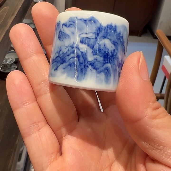 微瑕怡琅柴窑手工手绘扳指盖置