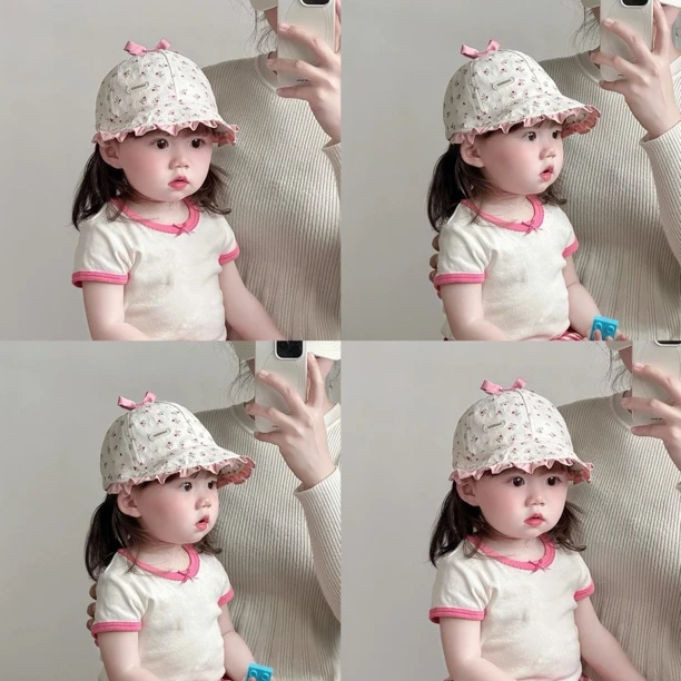 婴儿帽子春秋可爱洋气小月龄遮阳帽女宝宝防晒薄款甜美碎花渔夫帽