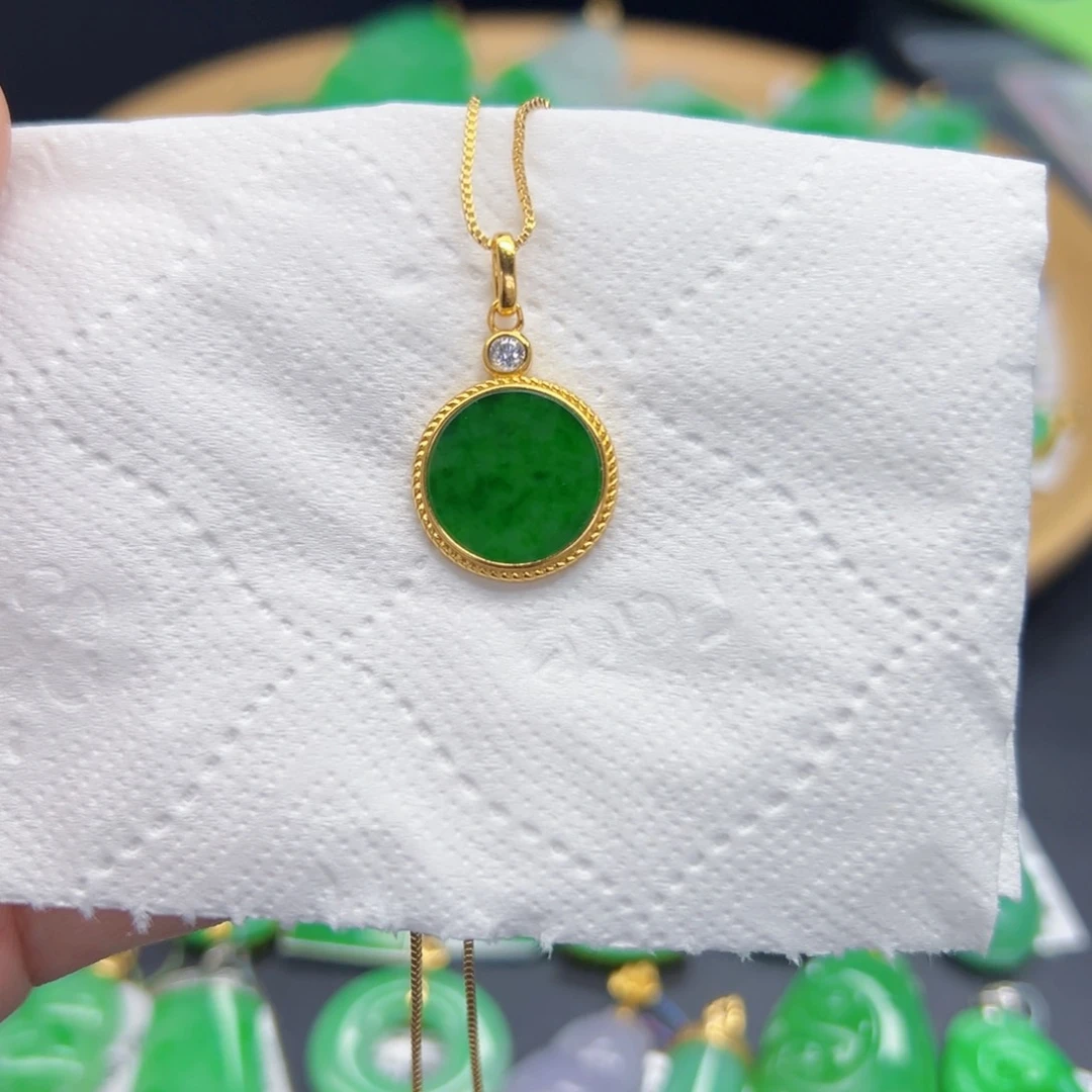 翡翠颈饰银S925镶嵌天然缅料A货一件