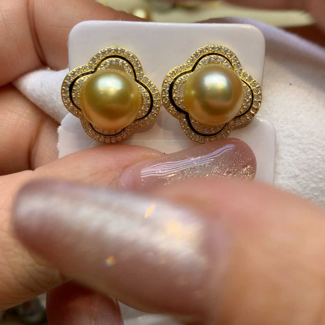 银S925镶嵌耳饰海水珍珠