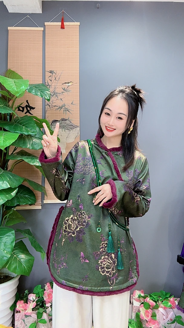 【797】秋冬新中式国风立领斜襟盘扣拼接毛边衬衫显瘦气质百搭上衣