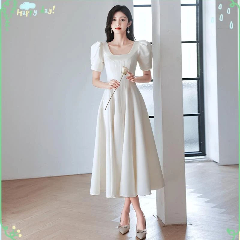 法式缎面小白裙礼服女高端轻奢小众高级感连衣裙领证订婚平时可穿