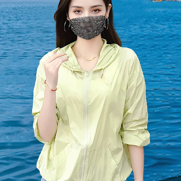 日本DB时尚双拉链连帽防晒衣外套女夏宽松户外薄款防晒休闲上衣