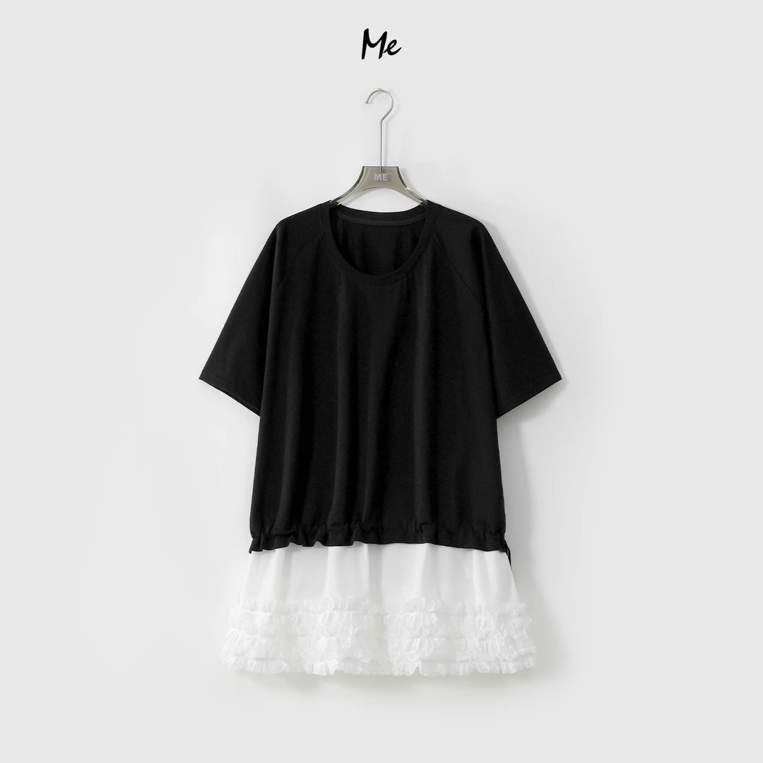 ME【黑白花荷连衣裙】荷叶下摆松弛显瘦时尚休闲一手长裙子MESS5224