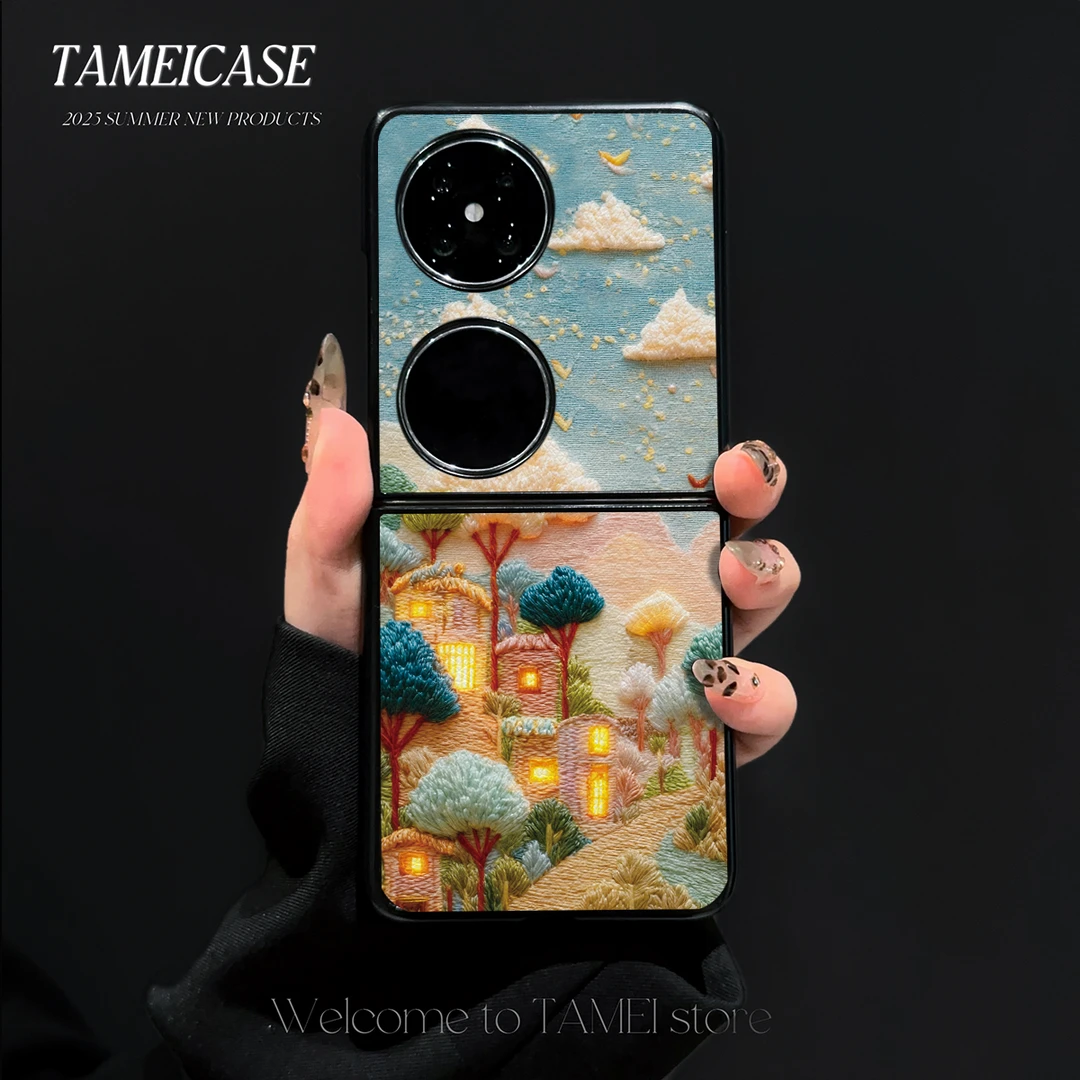 刺绣小屋羊皮适用华为pocket2手机壳FINDN3FLIP折叠屏华为pockets