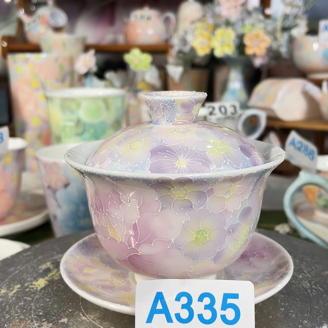 陶瓷双饮款釉下五彩玉泥三才盖碗