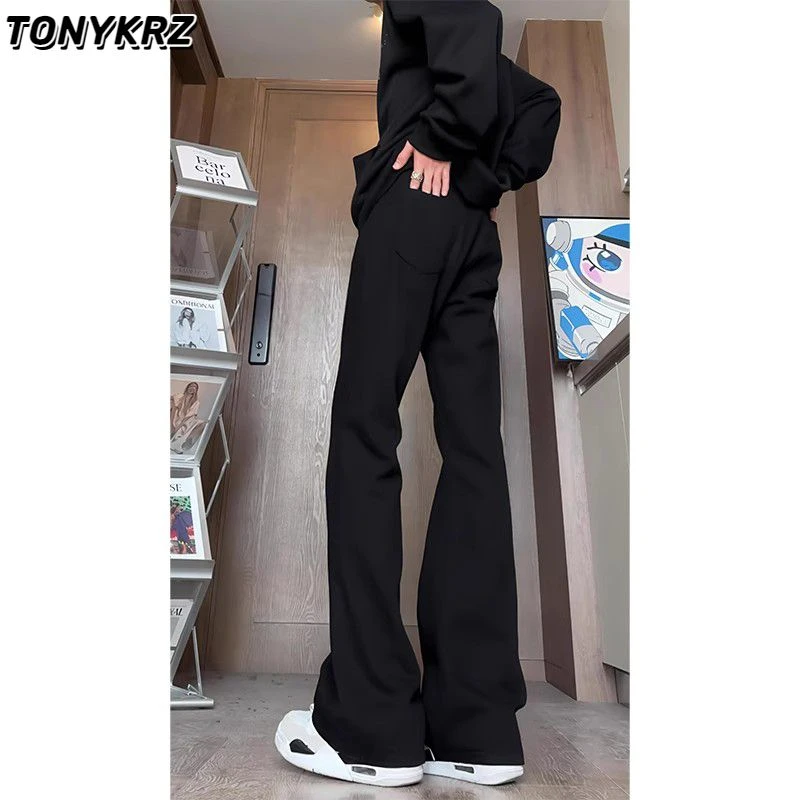 TONYKRZ美式高街cleanfit黑色微喇牛仔裤男春夏vibe显高显瘦裤子