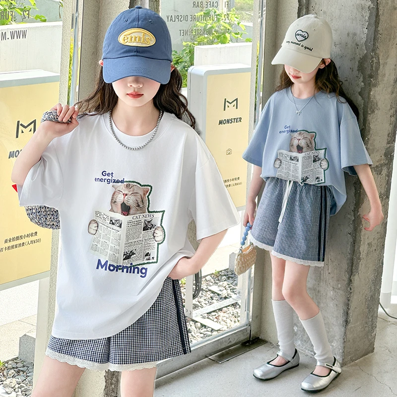 女童夏季套装2025新款洋气儿童休闲薄款短袖短裤中大童两件套夏装