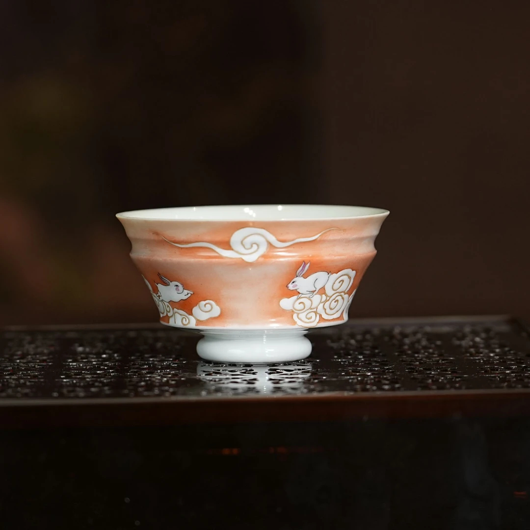 雅同集丨雅同集-橘色云兔祥云主人杯 60ML 景德镇陶瓷