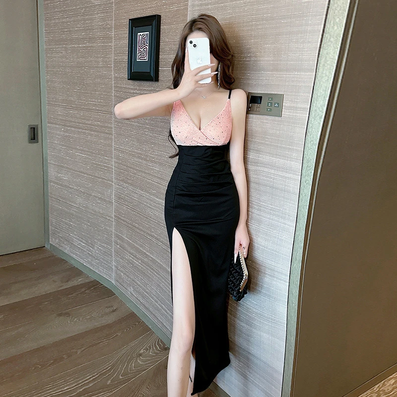 长款裙子开叉礼服亮片性感吊带连衣裙女夏季年会高级感气质收腰