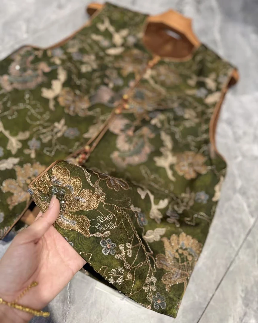 新中式国风条纹常规版宽松型马夹印花国风唐装马甲