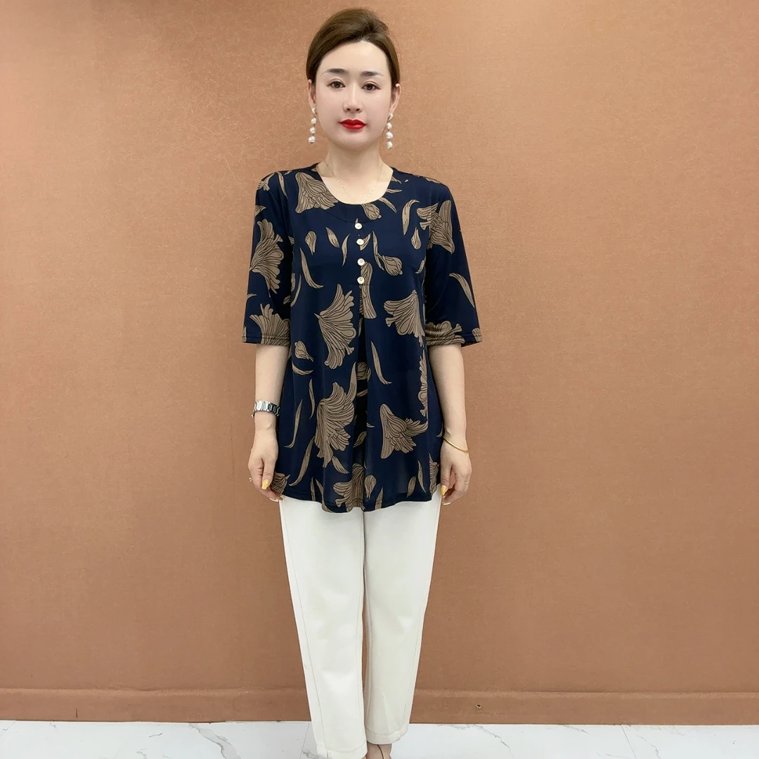 2025新款复古国风减龄高贵中老年大码女装宽松遮肚显瘦衬衣小衫
